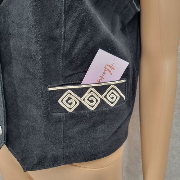 Cripple Creek Vintage Leather Women's Black With White Design Vest Western Boho - Picture 8 of 15